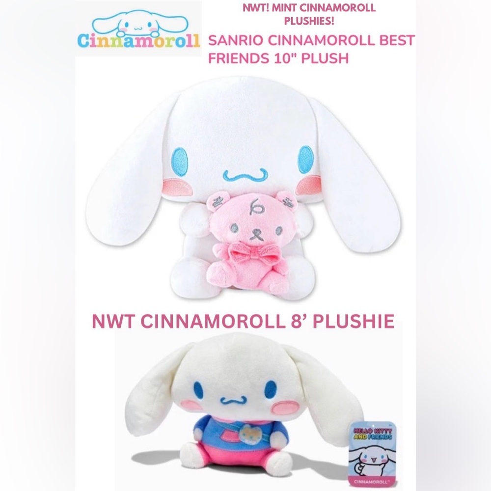 NWT CINNAMOROLL PLUSHIES! MINT! CINNAMOROLL BEST FRIENDS 10’ PLUSHIE & 8” PLUSH